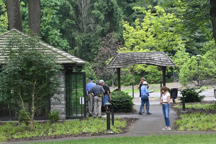 Visitors gathered near the entrance of the Stoneleigh Mansion,  1829 County Line Road, Lower Merion on Wednesday, May 30, 2018. The Lower Merion School District is proposing to build a school and perhaps ending the public visitation to the public. JOSE F. MORENO / Staff Photographer 