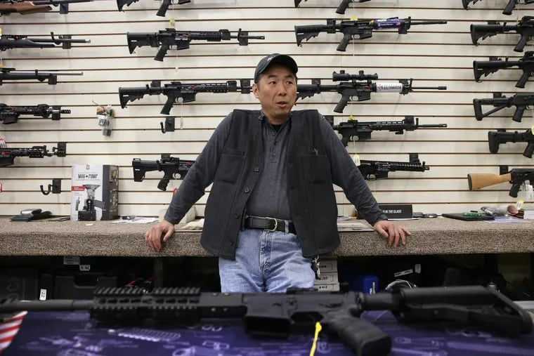 Justin Moon, owner of Kahr Arms, talks in the retail shop at the company’s headquarters.