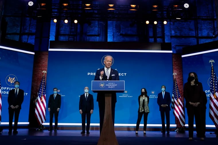 President-elect Joe Biden and Vice President-elect Kamala Harris introduce their nominees and appointees to key national security and foreign policy posts at The Queen theater, Tuesday, Nov. 24, 2020, in Wilmington, Del.