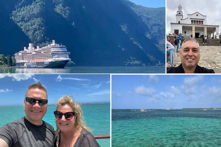 Philadelphia-area travelers, such as Tara and Rick Fox (bottom left) and Ramon Andres Urteaga (top right), shared these photos from recent vacations.