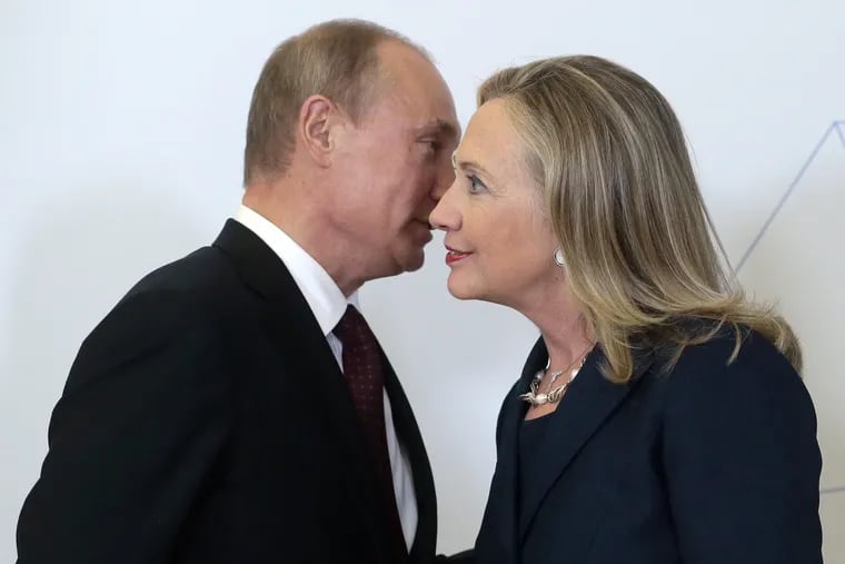 In this Sept. 8, 2012 pool-file photo, Russian President Vladimir Putin meets with then-Secretary of State Hillary Clinton. Clinton, the public face of President Barack Obama's first-term "reset" policy with Russia, scored a number of diplomatic successes — when Dmitry Medvedev was president. When Putin reclaimed the presidency, it was a different story.