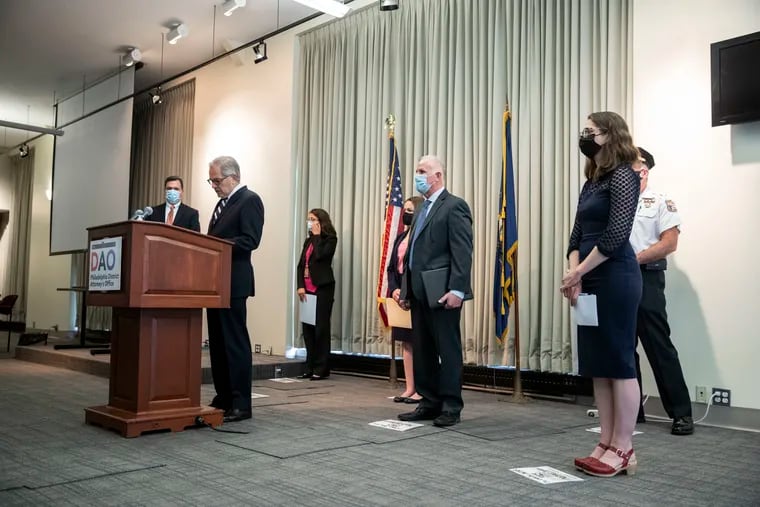 Philadelphia authorities, including District Attorney Larry Krasner at the podium, said Monday that they will file rape, stalking, and weapons charges against Kevin Bennett, 28. On Tuesday, he was charged with rape and federal drug trafficking in Indiana, and won't be immediately extradited to Philadelphia.
