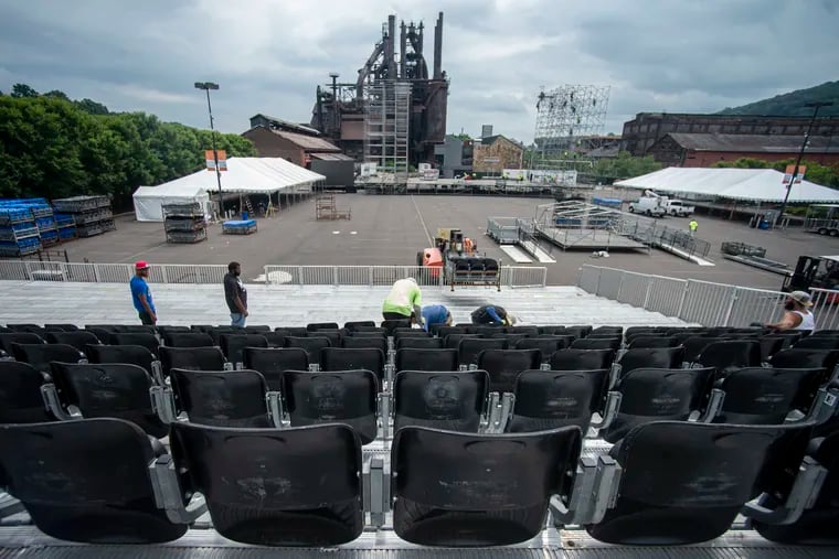 Crews set up the 2021 iteration of Bethlehem's Musikfest. At this year's event, a shooting sent crowds scrambling on Saturday night.