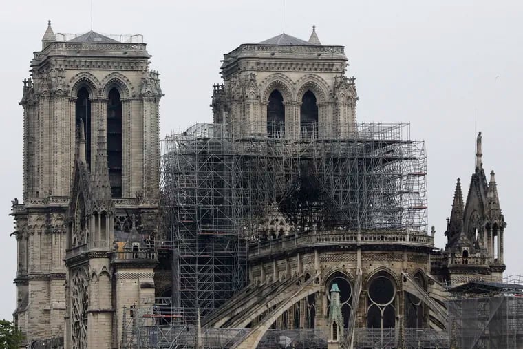 View of the Notre Dame cathedral on Tuesday after Monday's fire in Paris.