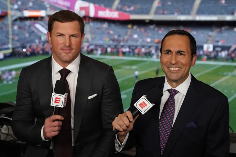 ESPN "Monday Night Football" analyst Jason Witten (left) alongside play-by-play announcer Joe Tessitore.