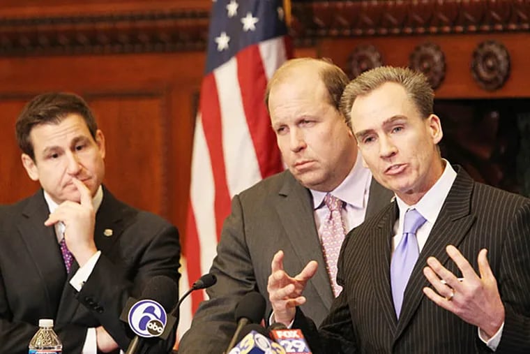 State Sens. Larry Farnese (from left), Daylin Leach and Michael Stack.
