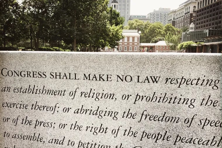 Detail of the first amendment quote on the memorial at Independence Park, Philadelphia, Pa.