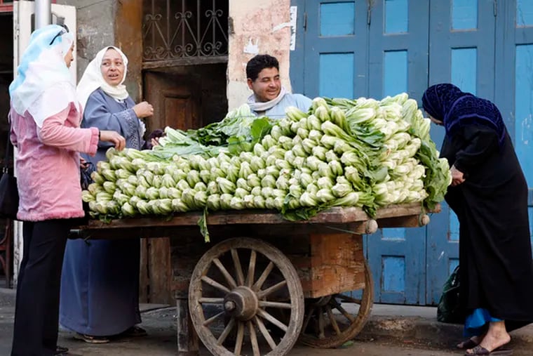Women buy celery on the street in Cairo, Egypt. The country&#0039;s investment minister said Egypt was &quot;badly&quot; affected bythe global credit crisis.