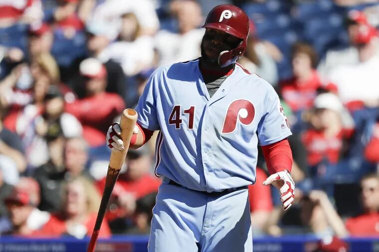 The Phillies’ Carlos Santana has been struggling at the plate early this season.