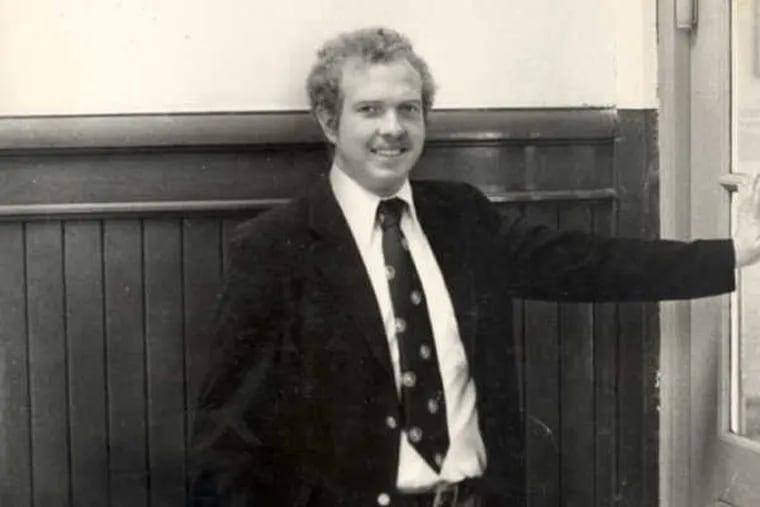 Chestnut Hill Academy teacher Frank Thomson in the hall outside his classroom, circa 1975. .