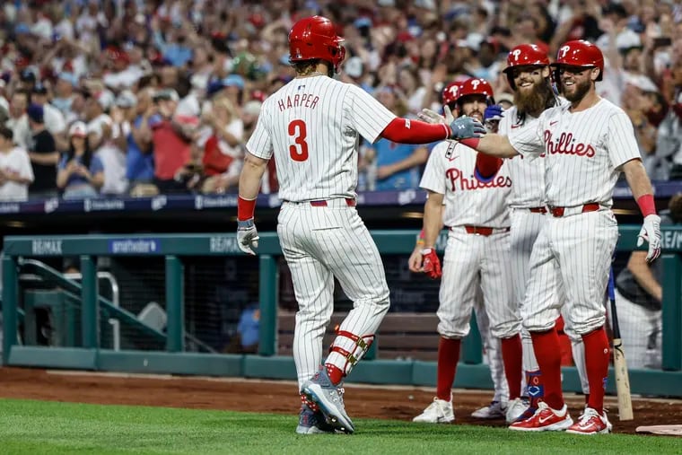 Bryce Harper went a perfect 3-for-3 at the plate on Tuesday, hitting a grand slam in the fourth inning to break the game open.