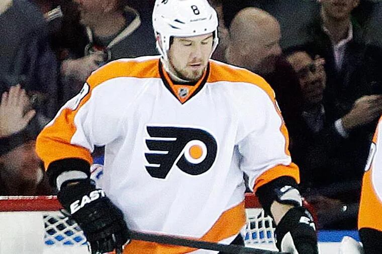 Flyers defenseman Nicklas Grossmann suffered a lower-body injury in Tuesday's game against the Rangers and will not return. (Frank Franklin II/AP)