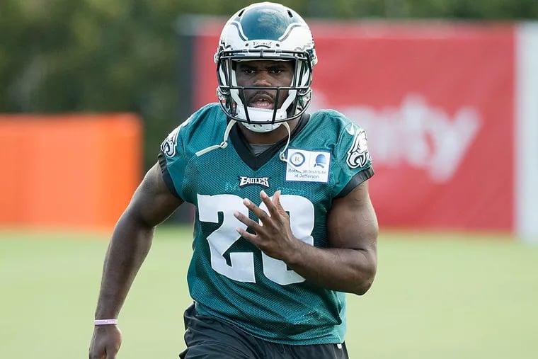 Philadelphia Eagles running back Wendell Smallwood in action during practice at NFL football training camp, Monday, July 25, 2016, in
Philadelphia.