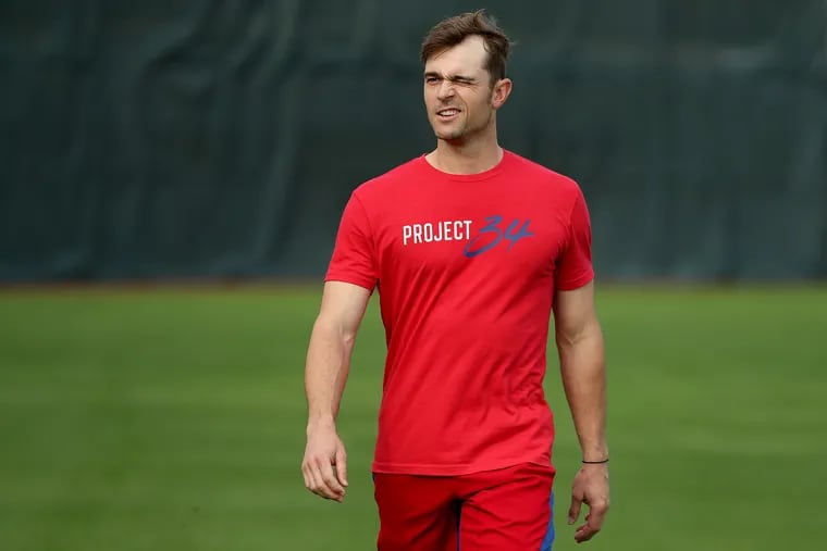 David Robertson  after a sprint at Phillies spring training in February.