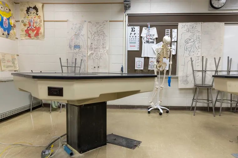 An empty science classroom at Upper Darby High School in this 2022 file photo. New data on teacher vacancies give a fuller picture of the ongoing teacher shortage in Pennsylvania.