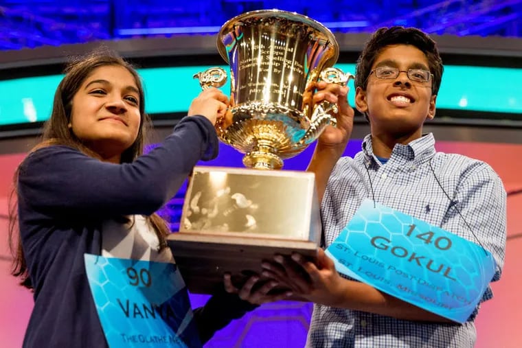 The winners: Vanya Shivashankar (left) and Gokul Venkatachalam. Since both are in eighth grade, this was the last year they could compete in the National Spelling Bee.