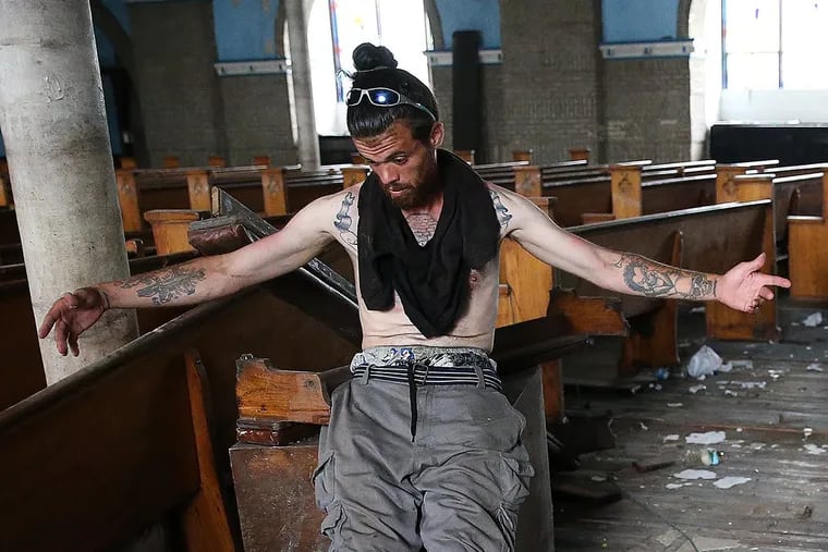 Josh Green, who is addicted to heroin, lives inside the former Ascension of Our Lord church in Kensington.