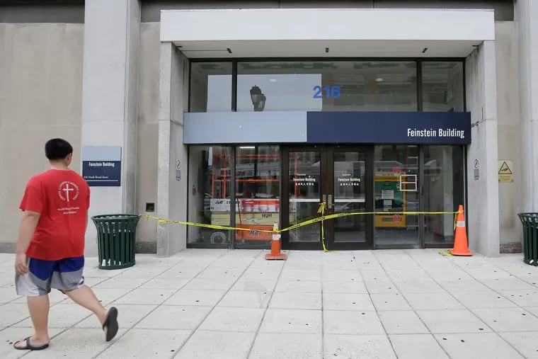 This entrance to the Feinstein Building at Hahnemann University Hospital is pictured in September 2019. The city is leasing the building, which has been sitting vacant for years, and will use it as a homeless shelter.