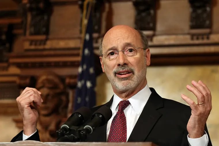 Gov. Wolf speaks to members of the media at the state Capitol in Harrisburg on Tuesday, June 30, 2015. (AP Photo/Chris Knight)
