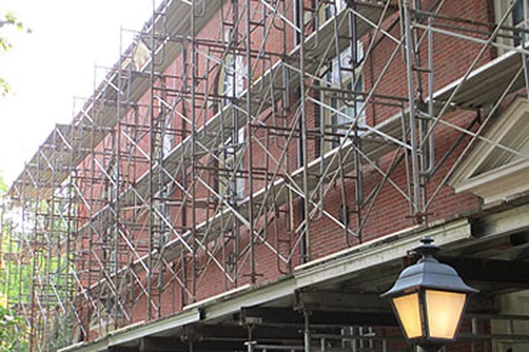 The historic St. Peter's Episcopal Church in Philadelphia's Society Hill is shrouded in scaffolding while undergoing needed repairs. (Photo: stpetersphila.org)