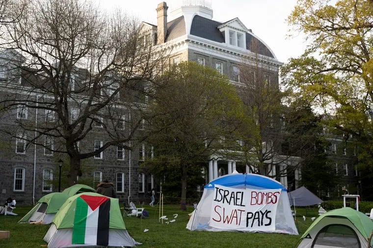 Student protesters erected approximately 20 tents on Parrish Beach by Clothier Hall at Swarthmore College on April 23.
