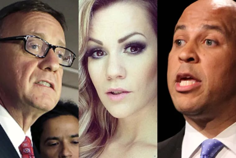 Five days before Wednesday's special U.S. Senate election in New Jersey, Republican candidate Steve Lonegan (left) fired his top strategist over incendiary comments the aide made about Democrat rival Cory Booker's (right) &quot;odd&quot; behavior in a Twitter exchange with stripper Lynsie Lee.