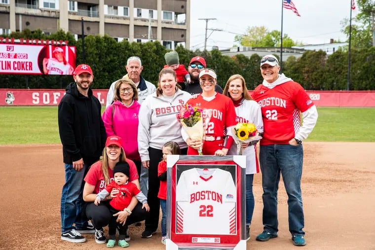 Boston University’s Caitlin Coker (22) comes from a softball family.