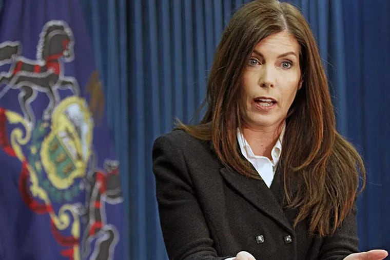FILE - Some political strategists and analysts say that A.G. Kathleen Kane's decision to end a bribery probe of Philly politicians could lead to the perception that she went easy on fellow Democrats to help herself. Kane's communications director is leaving his job. (File photo)