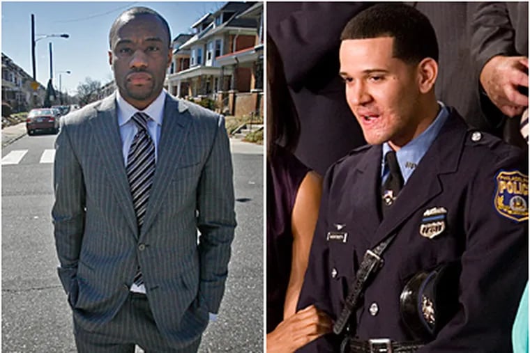 Marc Lamont Hill (left) filed a civil rights lawsuit against the Philadelphia Police Department after a 2010 traffic stop by Officer Richard DeCoatsworth (right) and another officer.