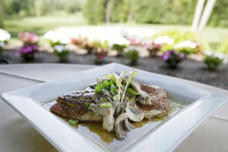 Wild caught, blackened Florida red snapper with locally grown sauteed wild mushrooms at the Lookaway Golf Club in Buckingham, Pa.