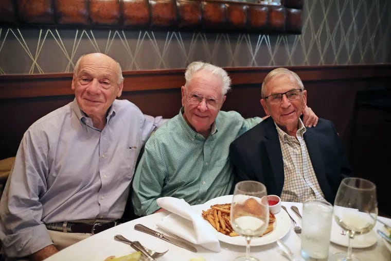 Carl Kanter, Allan Mendelsohn, Norman Berger (L-R) were law clerks and lawyers with the JAG program in Beirut in 1958, had lunch at The Palm last Thursday in Center City.