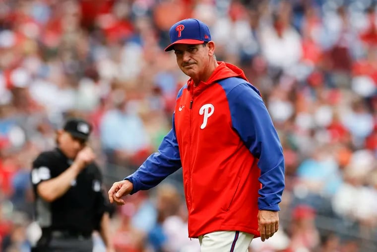 Phillies interim manager Rob Thomson after a pitching change against the Arizona Diamondbacks on June 11.