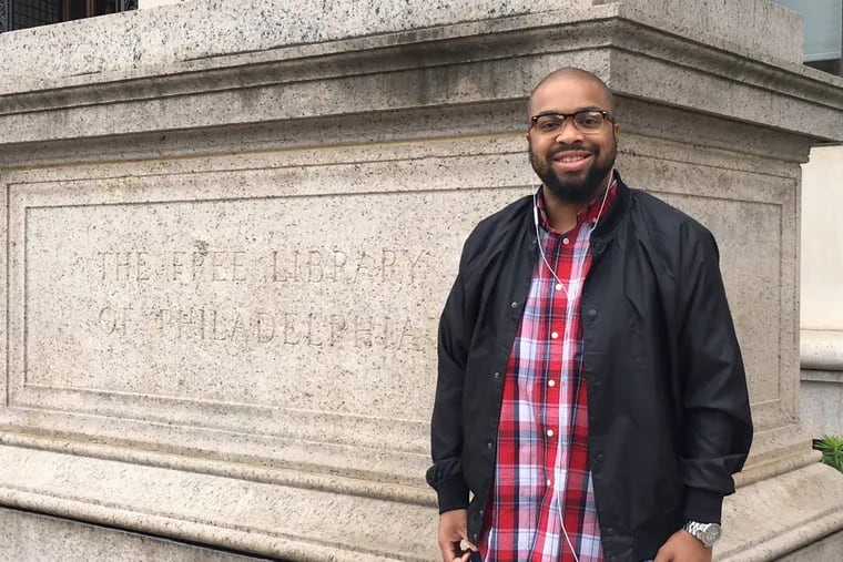 Chris Purnell. first in line at The Free Library of Philadelphia for today’s 5 p.m. meet-and-greet with Kevin Hart. PHOTO: Tirdad Derakhshani / Staff