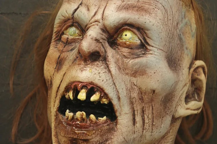 A foam latex zombie head, typical of what was used in Romero films.