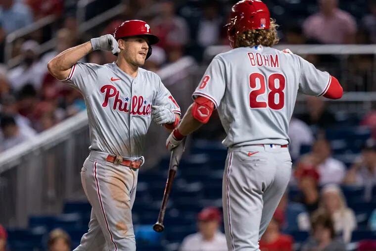 J.T. Realmuto and teammate Alec Bohm can pound forearms by themselves in Philly since, as unvaccinated travelers, they won't be admitted to Canada for two games in Toronto.