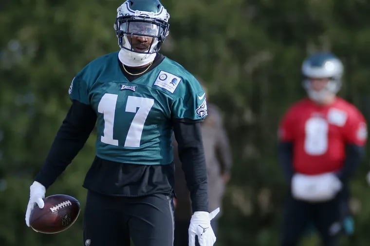 Eagles wide receiver Alshon Jeffery (17) practices at the NovaCare Complex in South Philadelphia on Wednesday, Nov. 20, 2019.