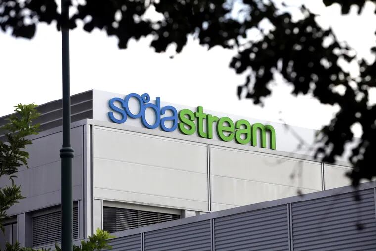 The logo of SodaStream International Ltd. is seen outside the company's offices at Airport City, in Tel Aviv, Israel.