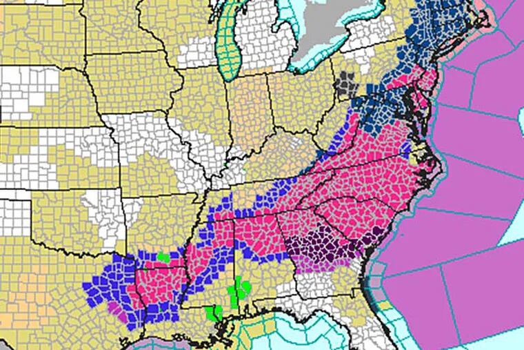 The region will see snow, sleet and rain during Thursday's nor'easter. (NOAA)