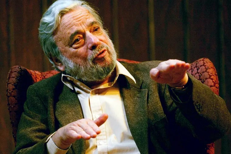 Composer and lyricist Stephen Sondheim gestures during a gathering at Tufts University in Medford, Mass., on April 12, 2004. Sondheim, the songwriter who reshaped the American musical theater in the second half of the 20th century, has died at age 91. Sondheim's death was announced by his Texas-based attorney, Rick Pappas, who told The New York Times the composer died Friday, Nov. 26, 2021, at his home in Roxbury, Conn. (AP Photo/Charles Krupa, File)