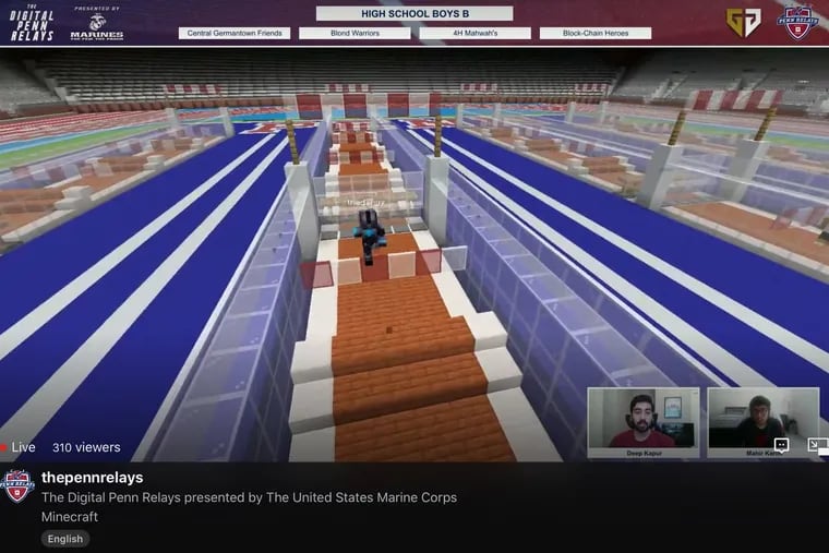 A view of a competitor on one of the virtual track courses at Franklin Field during the online broadcast of the Digital PenN Relays.