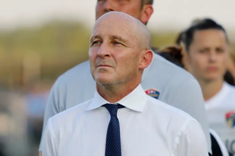 Former Philadelphia Independence head coach Paul Riley, pictured here in 2018, has been accused of sexual coercion by former player Sinead Farrelly.
