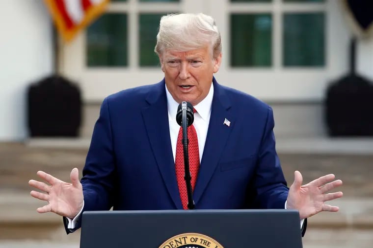 President Donald Trump speaks during a coronavirus task force briefing in the Rose Garden of the White House on Sunday.