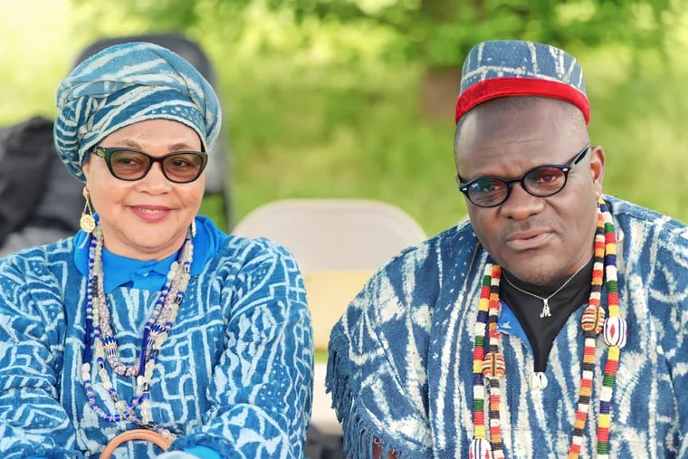 Mafeu Emilienne Petke, on the left, is Cameroonian royalty. The title 'Mafeu,' is the equivalent of Queen.  His Royal Highness Marthely Ndemassoha, on the right, is the chief of Ndento, a village in the west in Cameroon.