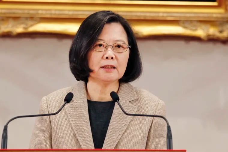 Taiwanese President Tsai Ing-wen delivers a speech during the New Year press conference in Taipei, Taiwan. The country's first female president is leading the government's pursuit of "transitional justice" in historic preservation and memorials.