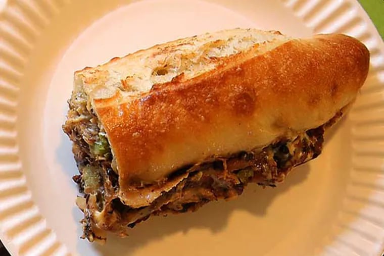 The winning sandwich from the Best Vegan Cheesesteak in Philly contest. ( DAVID MAIALETTI / Staff Photographer )