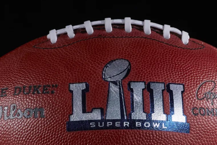 An official football for Super Bowl LIII shows the game's increasingly standardized logo.