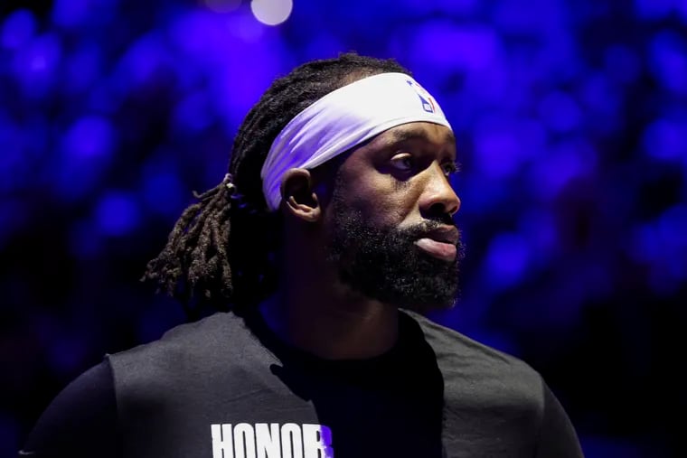Patrick Beverley stands during the National Anthem before the game against the Houston Rockets at the Wells Fargo Center last month. The Sixers traded Beverley to the Bucks for Cam Payne and a 2027 second-round pick, per a league source.
