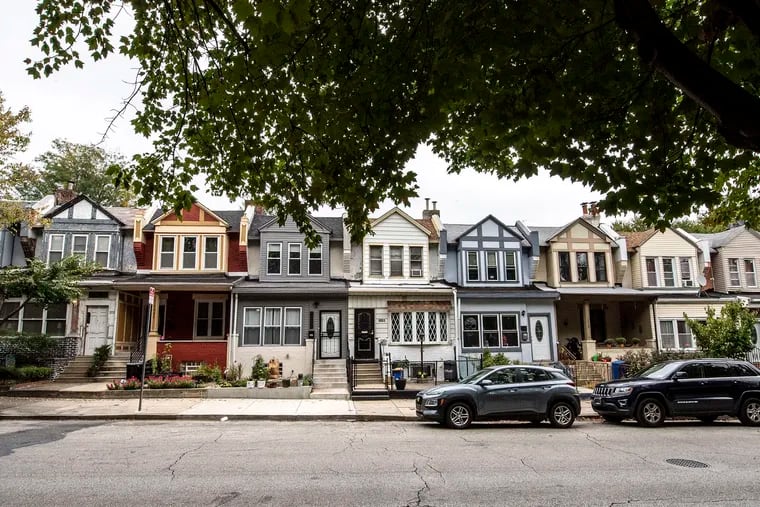 Rowhomes are shown along Springfield Avenue in Southwest Philadelphia.