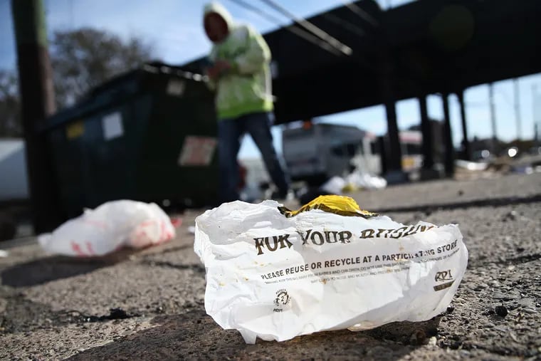 Discarded plastic bags are pictured along Allegheny Avenue between the Kensington and Port Richmond sections of Philadelphia on Saturday, Nov. 9, 2019.