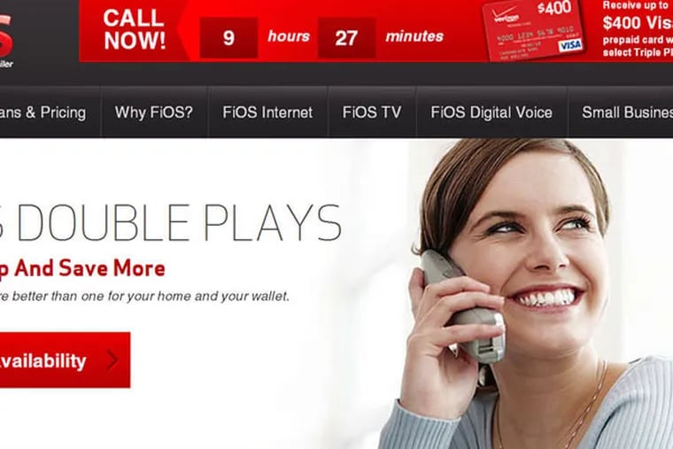 A screen grab of a FiOS bundle page on the Verizon website, part of the firm's effort to charm "cord-cutters."